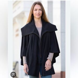 Overland Regina Cashmere Cape Cozy Gray Zip-Up Poncho